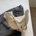 Minimalist creamy white crescent-shaped PU leather shoulder bag with silver metal buckle - No Pendant / Off White