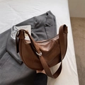 Brown leather crescent bag with adjustable silver buckle strap and minimalist stitching - No Pendant / Brown
