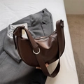 Minimalist dark brown crescent shoulder bag in vintage PU leather with a decorative knot - No Pendant / Coffee