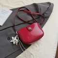 Retro red glossy saddle bag with silver star charm and metallic buckle closure - Red with Pendant