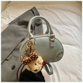 Light blue vintage square handbag with cute bear charm and golden zipper details - With Charm / Blue