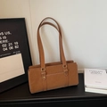 Brown minimalist rectangular underarm shoulder bag with gold hardware and strap - Brown No Pendant