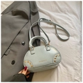 Light blue-grey vintage square crossbody bag with round handles and gold studs - No Pendant / Blue