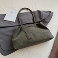 Bolso tote grande vintage verde oliva en cuero sintético mate con correas delgadas - Verde