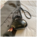 Vintage black semi-oval crossbody bag with gold studs and short handle for women - No Pendant / Black