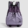 Drawstring hiking backpack in purple colorblock design with mesh side pockets - Purple