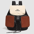 Wasserdichter großer schwarzer Rucksack mit weißer Klappe und braunen Taschen für Damen - Obsidian-Schwarz