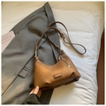 Brown litchi leather crescent hobo bag with star charm and adjustable strap - Brown (With Pendant)