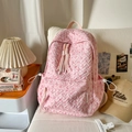 Pink quilted backpack with Suju Bag label and striped cord, ideal for college life - No Pendant / Pink