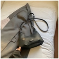 Retro black crescent moon shoulder bag in lychee pattern leather with star pendant - Black (With Charm)