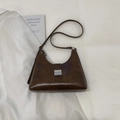 Retro dark brown hobo bag with oil wax leather texture and silver buckle detail - Brown