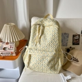 Light yellow seersucker backpack featuring blue butterfly embroidery and side drawstring - No Pendant / Yellow