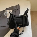 Borsa tote in pelle nera con scritte dorate e cuciture a contrasto bianche - Nero
