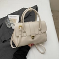 Elegant beige faux leather handbag with gold clasp and adjustable strap for women - Khaki
