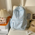Light blue quilted backpack with pink bows and decorative long tassels for students - No Pendant / Blue