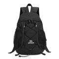 Minimalistischer schwarzer Nylon-Outdoor-Rucksack mit Kordelzug und Markenlogo - Einfarbig Schwarz