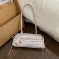 Borsa a spalla vintage rosa con stampe nordiche e un grazioso ciondolo a coniglio - Rosa con ciondolo