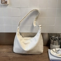 White soft leather hobo shoulder bag with adjustable strap and silver metal buckle - White Without Pendant