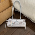 Elegante borsa baguette retrò azzurra con stampe di pony e ciondolo a forma di coniglio - Blu con Pendente