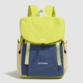 Mochila ligera con cordón en amarillo fluorescente y azul marino con paneles en contraste - Verde y Azul