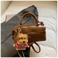Sac à main Boston vintage marron en similicuir avec charmant chiot en peluche - Avec Pendentif / Marron