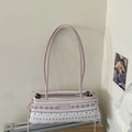 Borsa sottobraccio rosa con stampe nordiche a fiocchi di neve e spalline lunghe - Rosa Senza Pendente