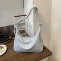 Retro light blue soft leather hobo bag with adjustable strap and silver finish - Blue Without Charm