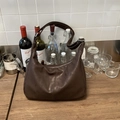 Vintage dark brown soft leather hobo bag with wide shoulder strap and silver hardware - Coffee without Pendant