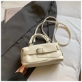 Vintage cream white pillow handbag with decorative buckle and adjustable strap - No Pendant / White