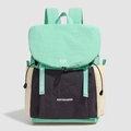 Three-color patchwork travel backpack in mint green, black and cream with drawstring pockets - Cyan and Black