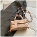 Vintage pale pink mini pillow bag with top handle and strap on grey blazer - No Pendant / Pink