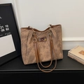 Retro brown large capacity tote bag with embossed bear pattern and gold chain straps - Coffee without Pendant