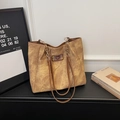 Large light brown tote bag with vintage texture and bear patch detail with gold chain strap - Brown No Pendant