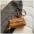 Vintage brown leather pillow handbag with decorative buckle and detachable strap - No Pendant / Brown