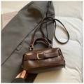 Retro dark brown PU leather bowler bag with decorative buckle and adjustable strap - No Pendant / Coffee