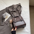 Vintage dark coffee backpack with checkerboard texture and cute teddy bear charm - Coffee with Pendant
