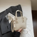Elegant cream white bucket bag with gold studs and adjustable shoulder strap - Rice White (No Pendant)