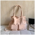 Grand sac cabas rose en similicuir avec cordon de serrage et deux poches avant - Rose (Sans Charme)