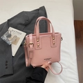 Pink bucket style tote bag with gold rivets and adjustable shoulder strap for women - Pink Without Pendant