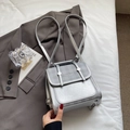 Silver gray plaid backpack for women featuring stylish checkered pattern and leather straps - Silver No Pendant
