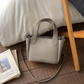 Grey pebbled leather mini tote bag with adjustable shoulder strap and metal zipper - Grey Without Pendant