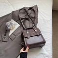 Retro dark brown plaid backpack with synthetic leather finish and silver buckles - Coffee without Pendant