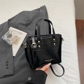Chic black patent leather bucket bag with gold hardware and adjustable strap - Black without Pendant