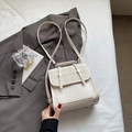 Retro cream white PU leather backpack with brown checkerboard flap and silver buckles - Rice White (No Pendant)