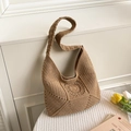 Khaki Häkel-Schultertasche mit Blumenmuster für den Sommerurlaub am Strand - Reißverschluss / Khaki