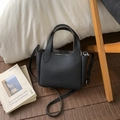 Classic black litchi pattern leather handbag with handles and adjustable shoulder strap - Black without Pendant