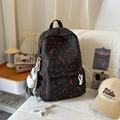 Sac à dos noir de style scolaire avec nœud rouge, pois blancs et pendentif en peluche - Noir (Avec Pendentif)