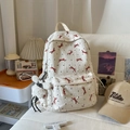 Sac à dos d'école blanc matelassé à motifs nœuds rouges avec charme caniche - Blanc Cassé (avec Pendentif)