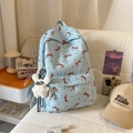Sac à dos bleu clair pour l'école avec nœuds rouges, pois noirs et breloque lapin blanc - Bleu (avec Pendentif)