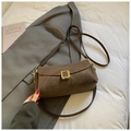 Retro brown leather square crossbody bag with gold buckle for daily office outfits - Brown